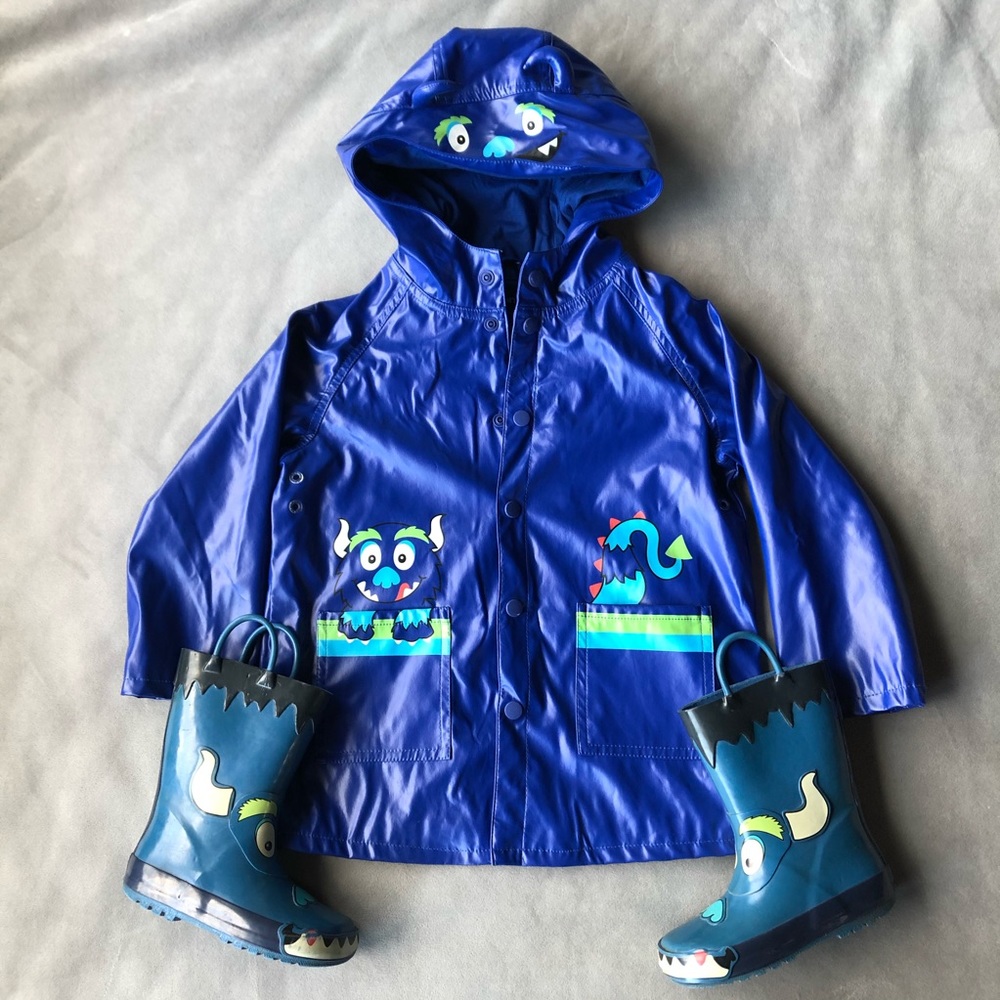 Monster Rain Boots (Size 9) and Jacket (Size 4T)